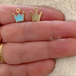 2 Light Blue/Gold Tone Princess Crown Enamel Charm